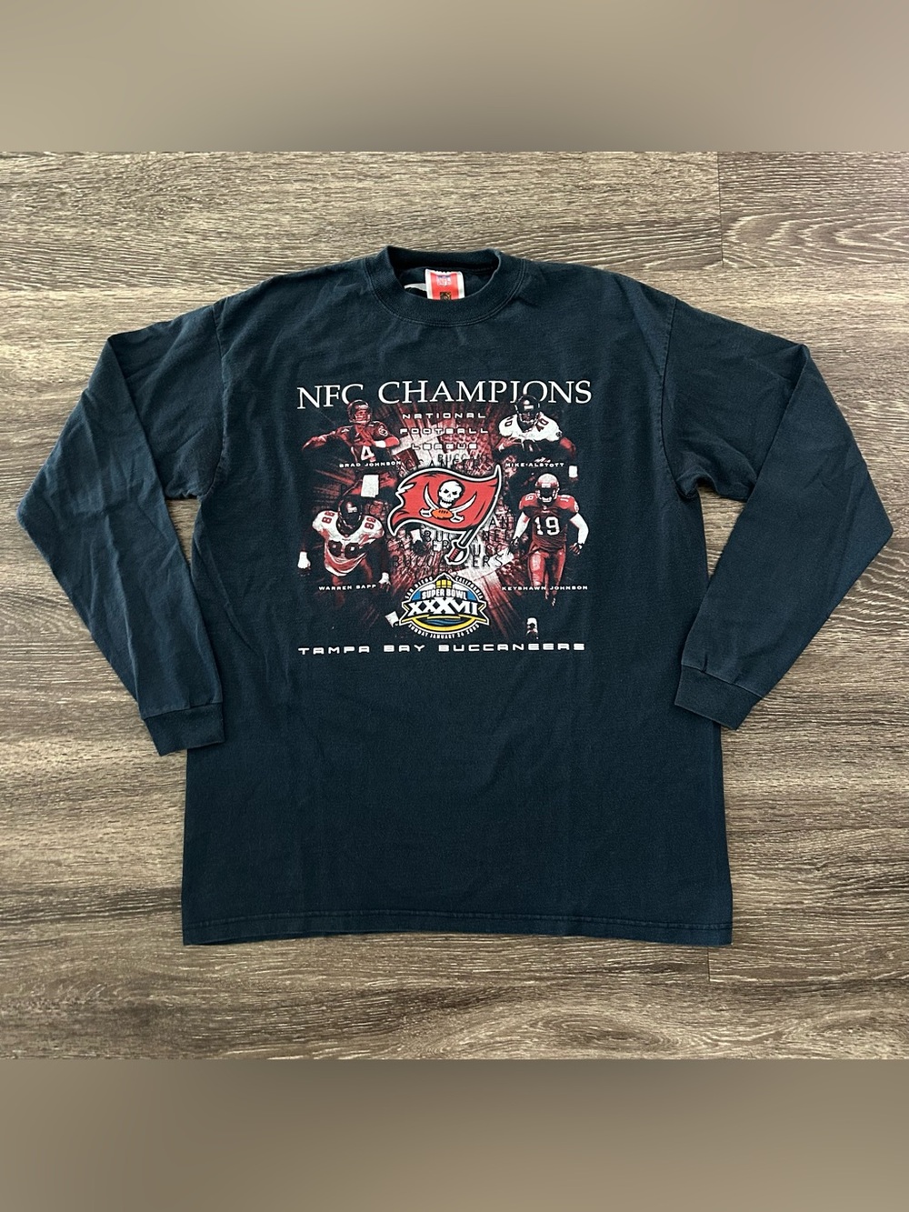 Vintage 2003 Tampa Bay Buccaneers NFC Champions Shirt Double Sided Roster Size M